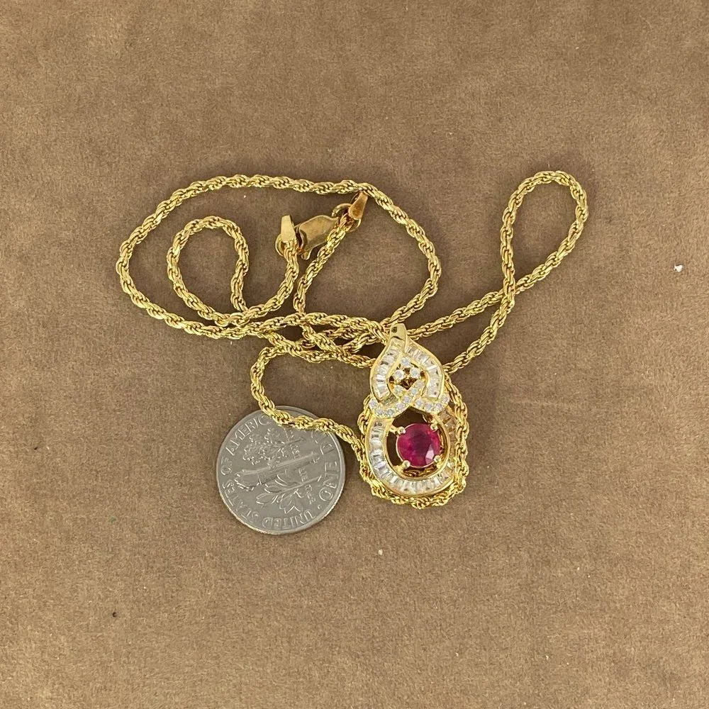 Red Ruby Necklace 2.55ctw Ruby & White Sapphire Pendant Necklace - Picture 4 of 5